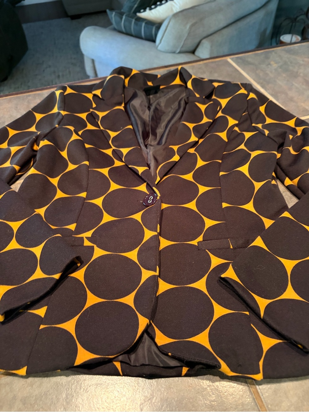bobeau Black & Camel Polka Dot Single-Button Blazer- small with stretch